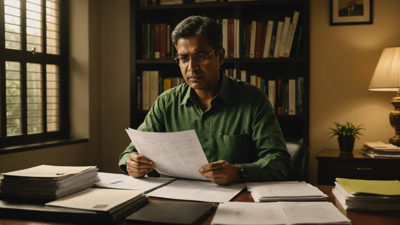 A compliance officer at work reviewing regulatory documents