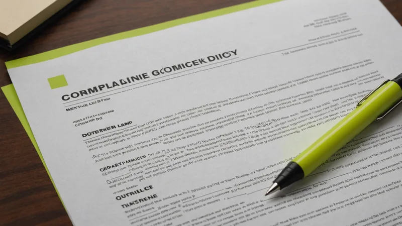 Compliance policy register document being annotated by hand